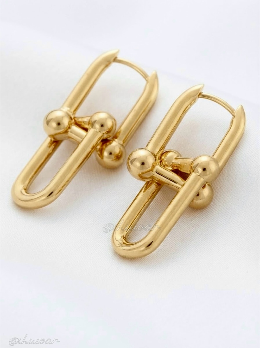 18K Gold Plated Double U Link Chunky Hoop Earrings